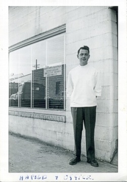 HT Hughes in front of his first office in Auburn, WA (1948)